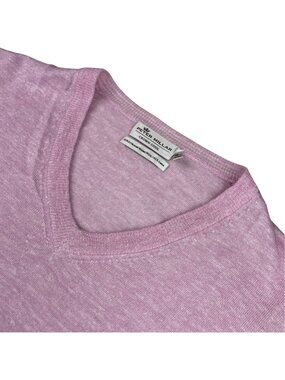 Peter Millar Men's Crown Cool Wool/Linen Pullover V-Neck Sweater Pink • Medium
